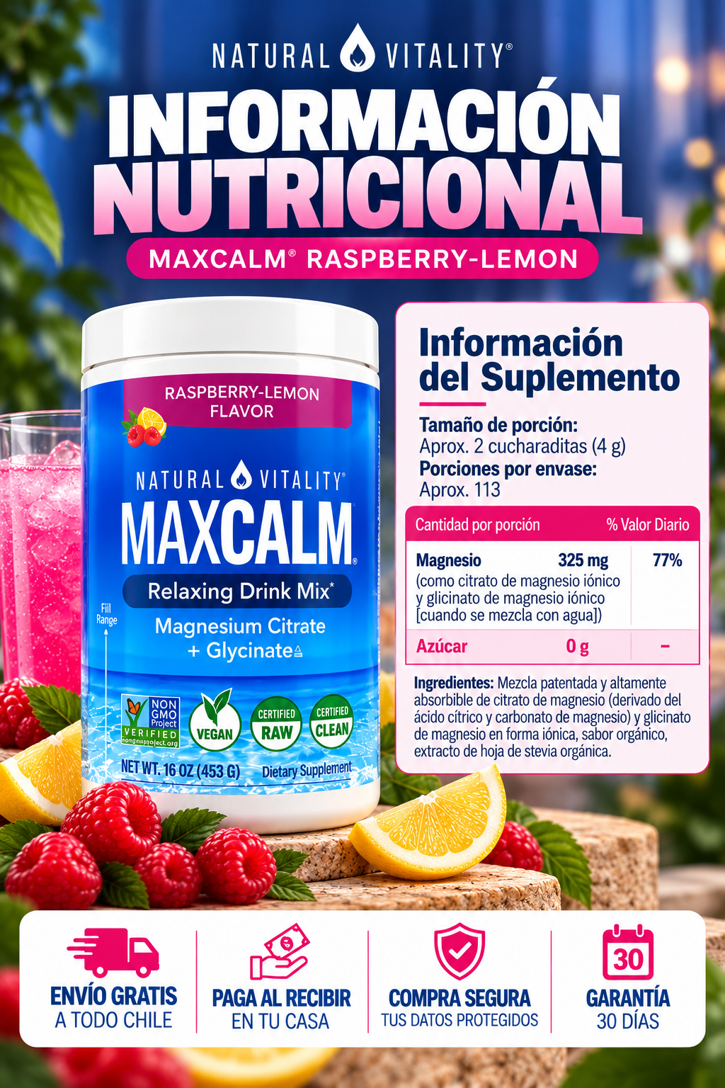 MAXCALM Magnesio Citrato + Glicinato 453G